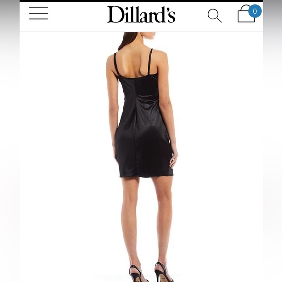 DILLARDS SQUARE NECK BLACK SATIN DRESS - Picture 3 of 3